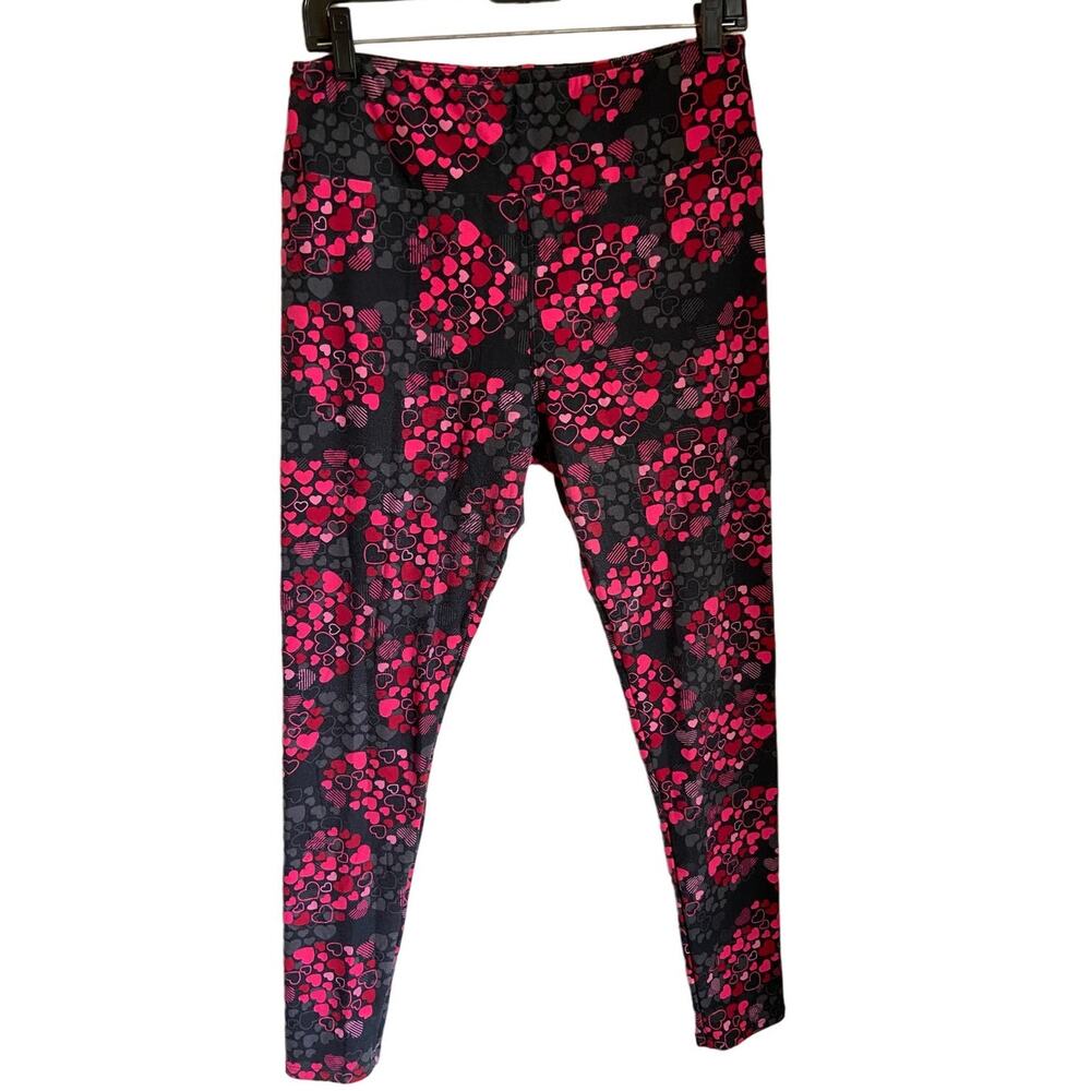 Lularoe Black Red Heart Print Valentine Leggings One Size